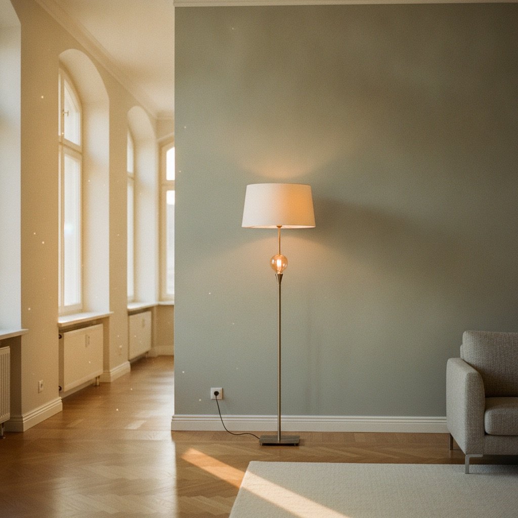 Wohnzimmer mit frisch gestrichener Wand in gedecktem Grün und Parkettboden